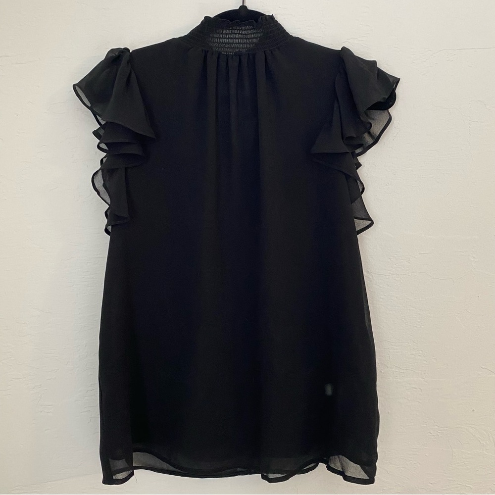 1. State Black Smocked Mock Neck Ruffle Sleeve Blouse